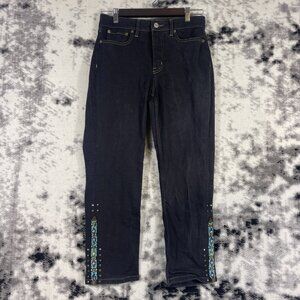 Lauren Ralph‎ Lauren Jeans Womens Size 4 Black Embellished Ankle Aztec Stretch